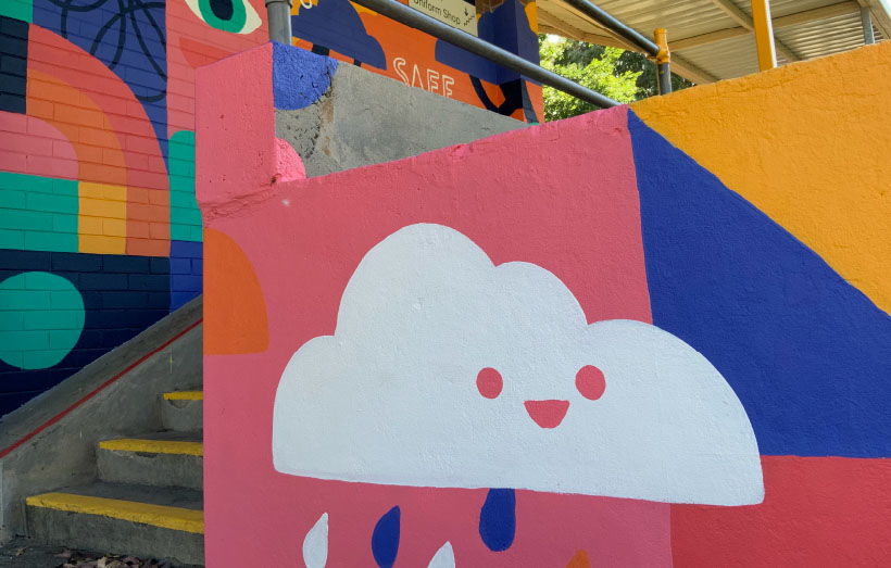 happy cloud mural